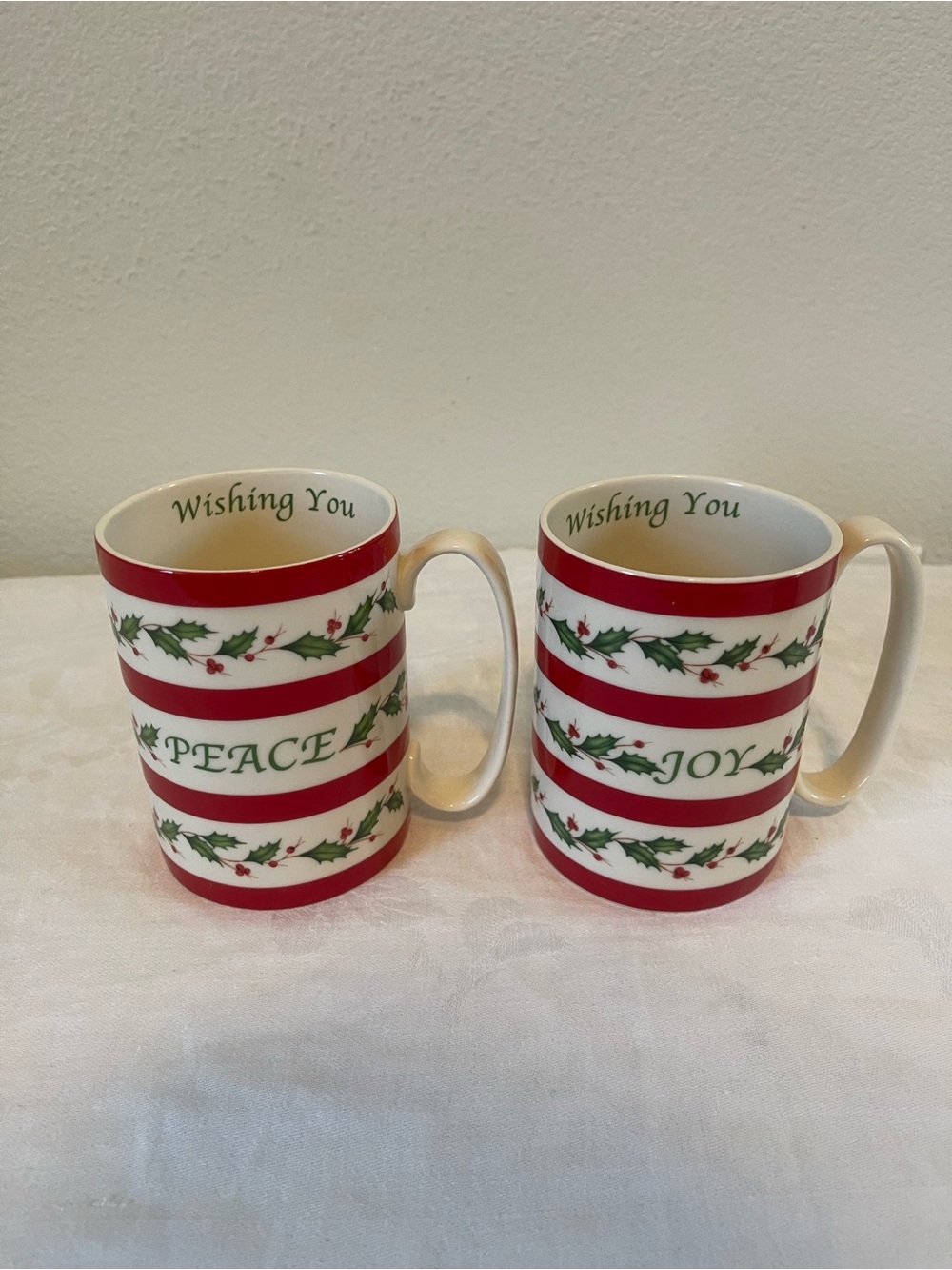 Lenox Red and Green Holiday 'Peace' & 'Joy' Ceramic Mug Pair